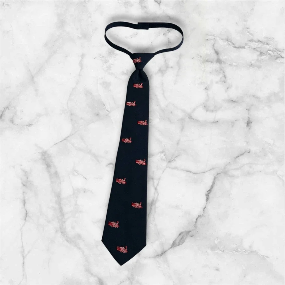 JANIE & JACK Wool Necktie Navy With Red‎ Trains Hook Loop Closure Size Age 6 Up